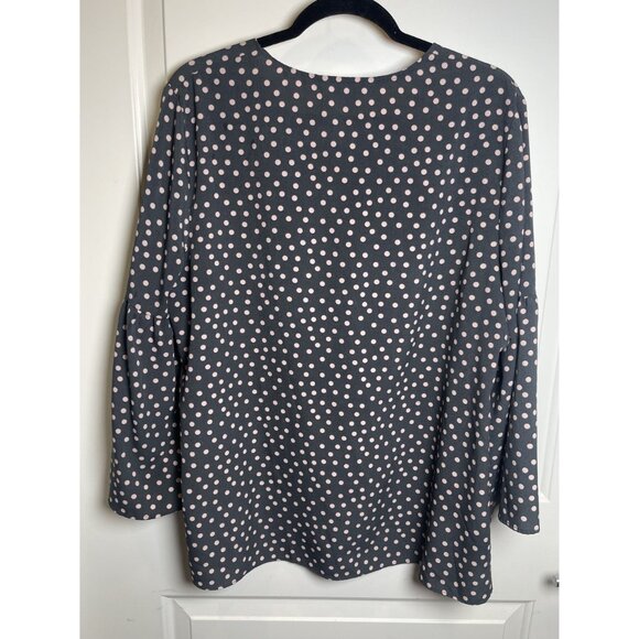 Boden Womens 3/4 Sleeve Gray w/Pink Polka Dot Blouse Sz 16 Casual Retro Workwear - Picture 2 of 8